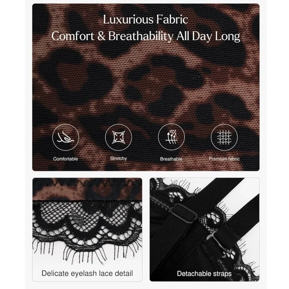 NWT Popilush Animal Print Lace Corset Shapewear Top W/ Detachable Straps - Small